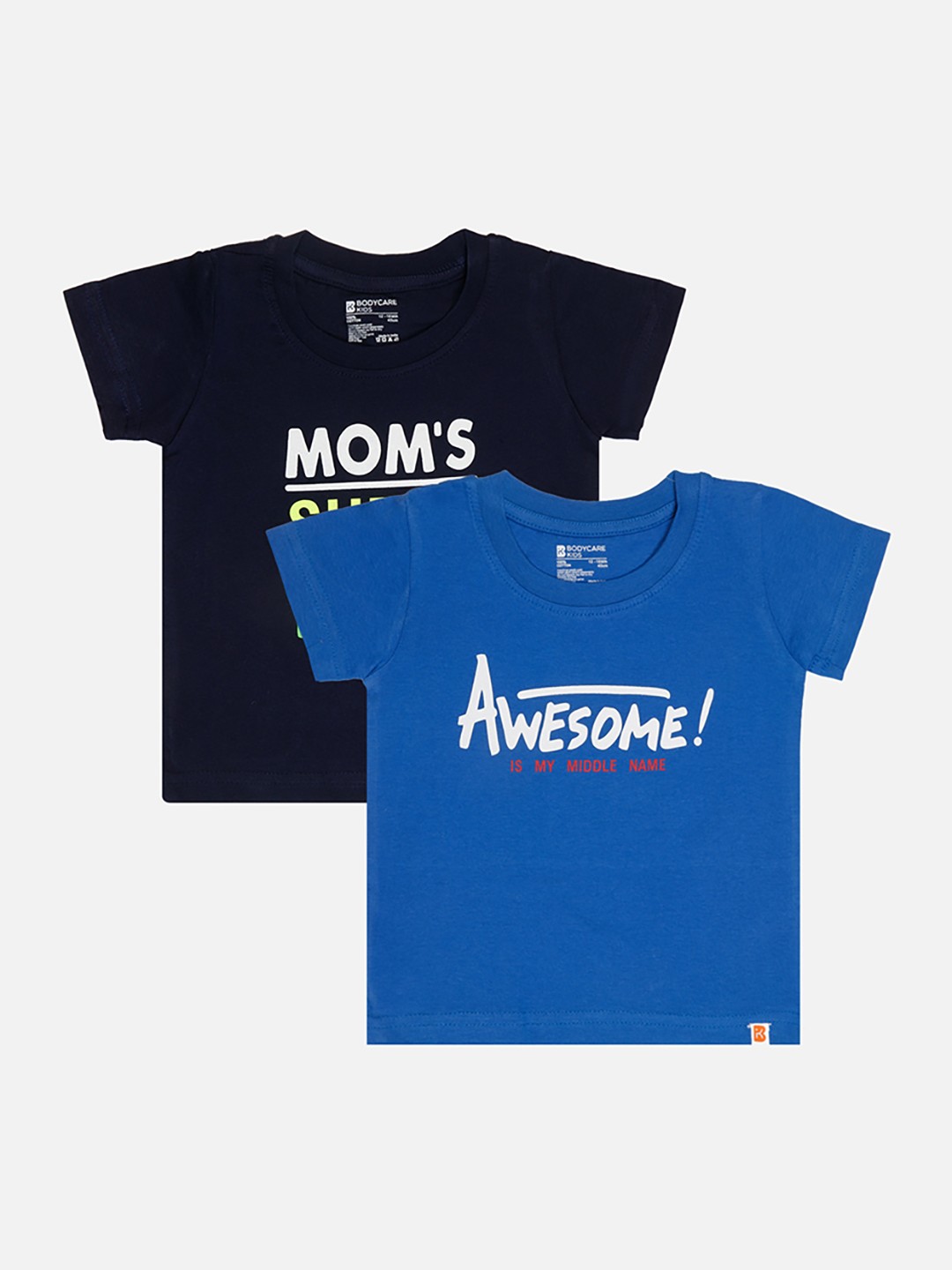 

Bodycare Boys Pack Of 2 Typography Printed Round Neck Short Sleeves Cotton T-shirt, Blue