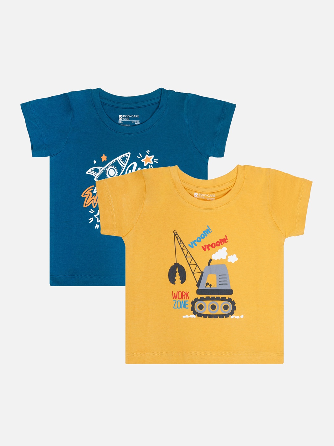 

Bodycare Boys Pack Of 2 Graphic Printed Round Neck Short Sleeves Cotton T-shirt, Blue