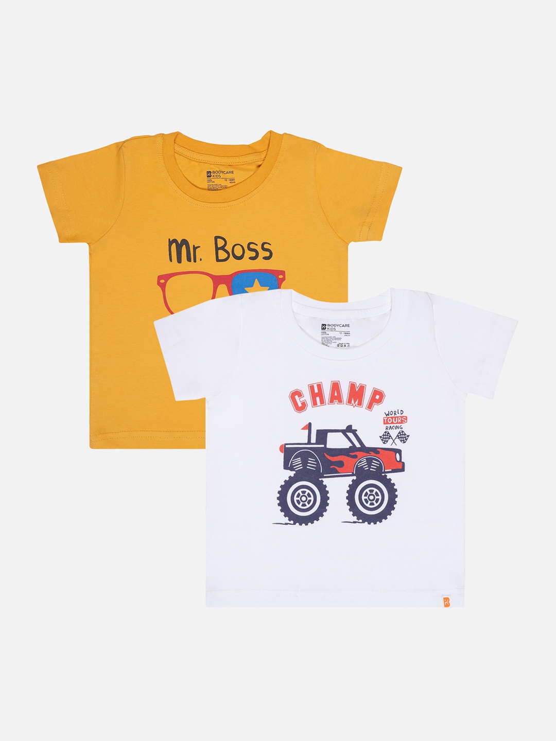 

Bodycare Boys Pack Of 2 Graphic Printed Cotton Casual T-shirts, Yellow