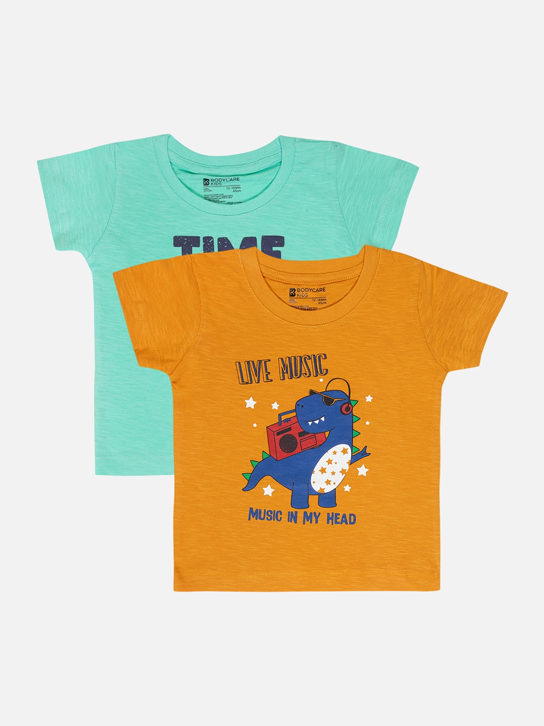Bodycare Boys Pack Of 2 Graphic Printed Cotton Casual T-shirts, Green