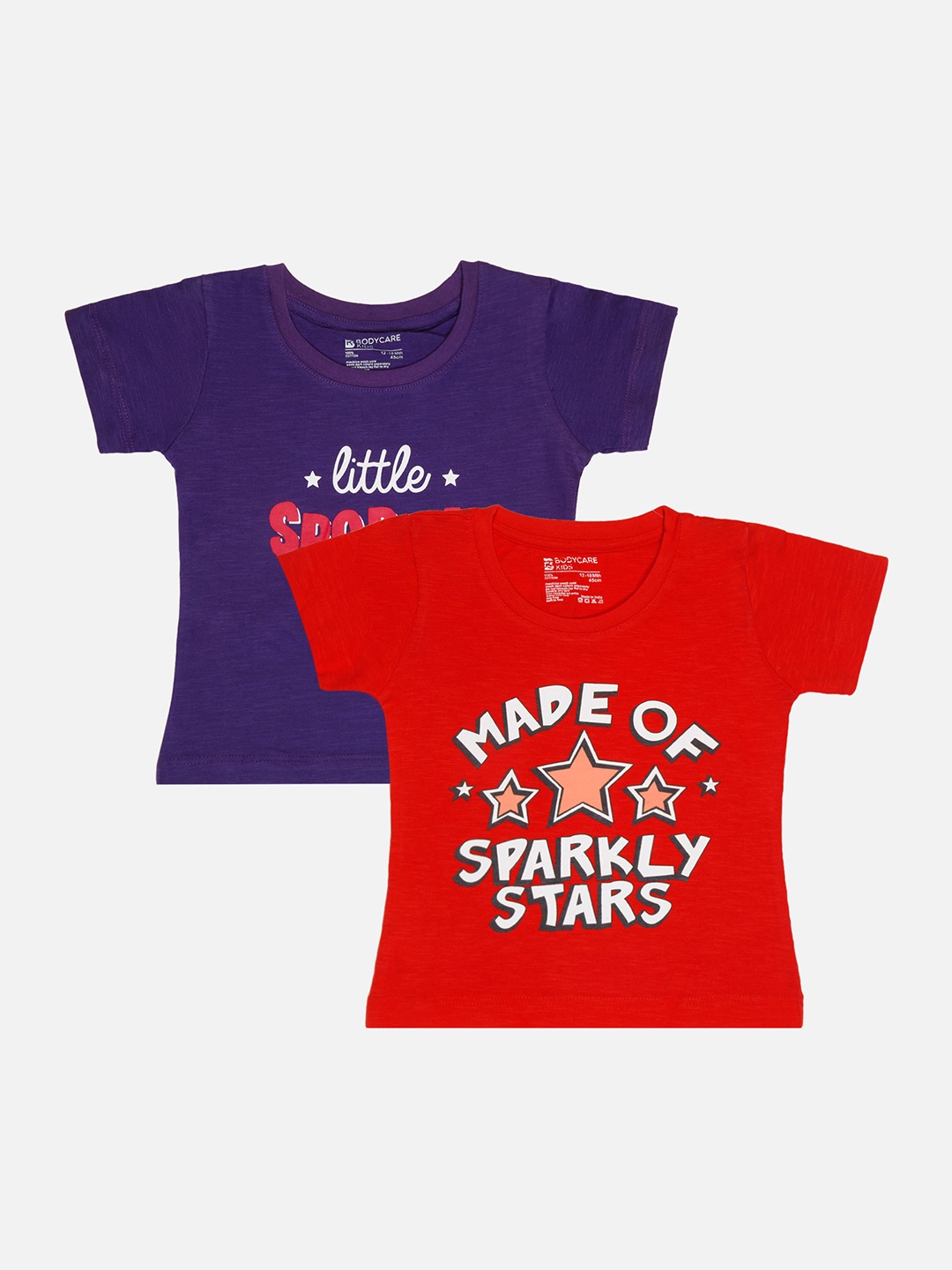 

Bodycare Girls Pack of 2 Typography Printed Cotton T-shirts, Violet