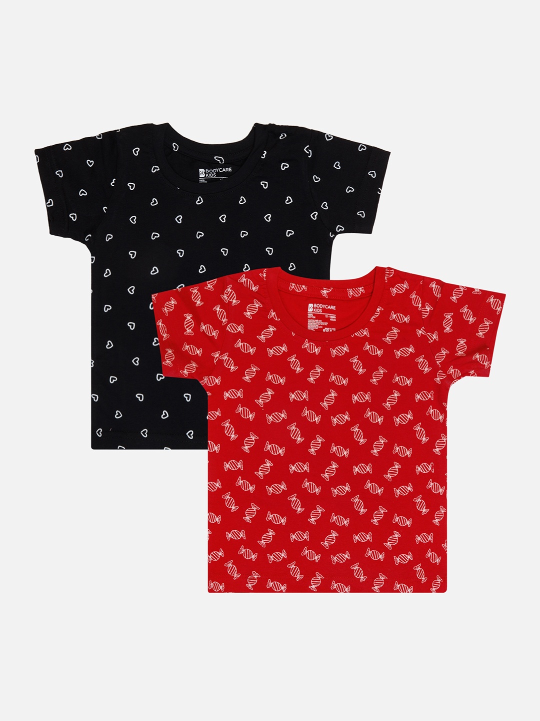 

Bodycare Girls Pack of 2 Conversational Printed Cotton T-shirts, Red