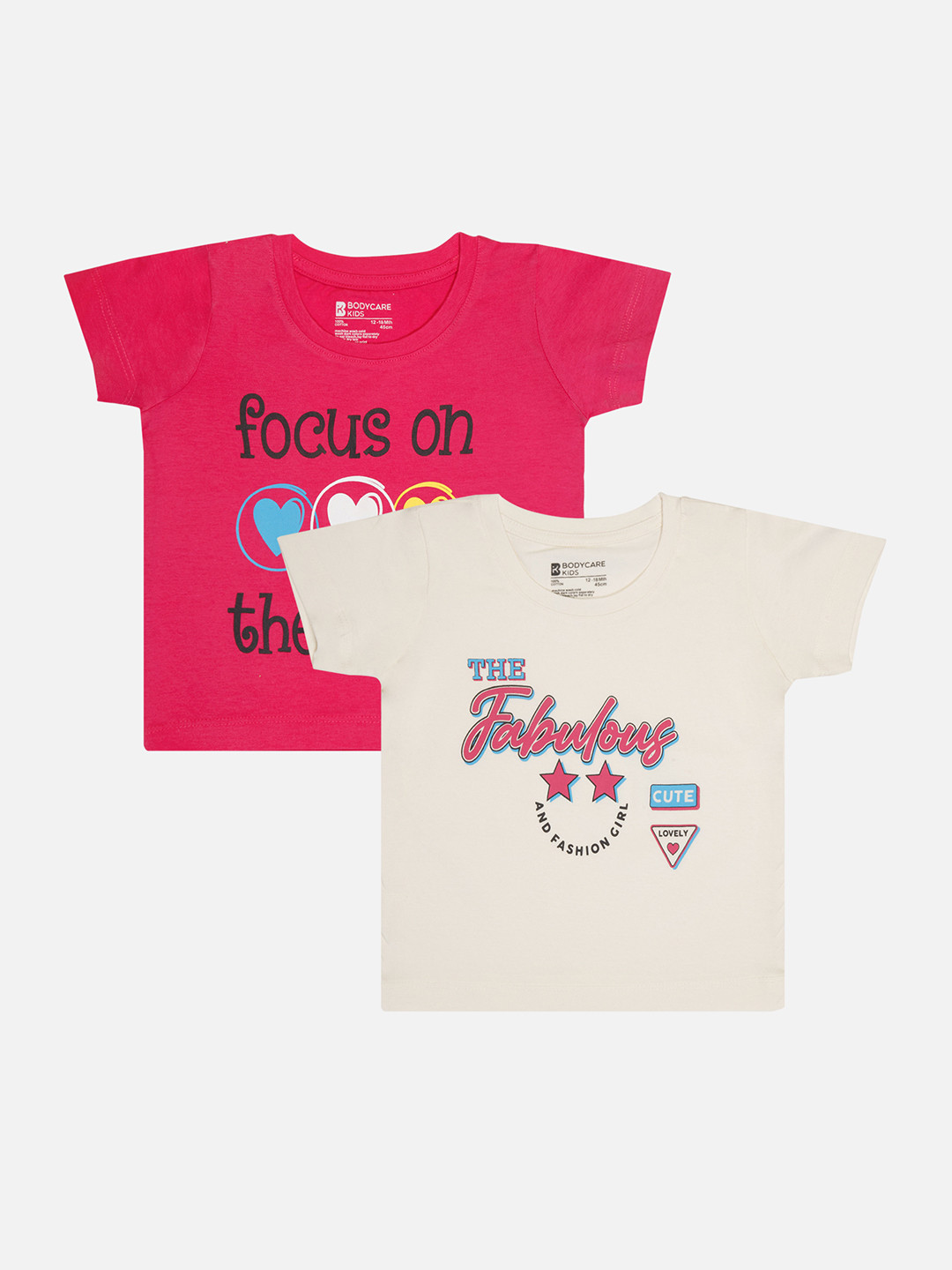 

Bodycare Girls Pack Of 2 Typography Printed Round Neck Cotton T-shirt, Fuchsia