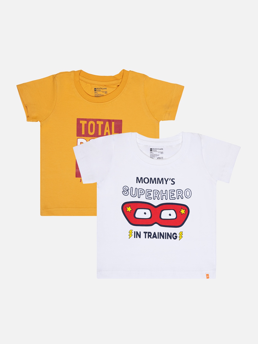 

Bodycare Boys Pack Of 2 Typography Printed Cotton T-shirt, Mustard