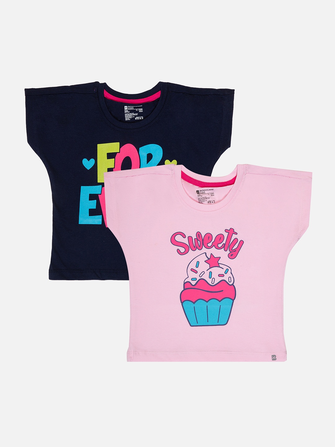 

Bodycare Infants Girls Pack of 2 Typography Printed Extended Sleeves Cotton T-shirts, Pink