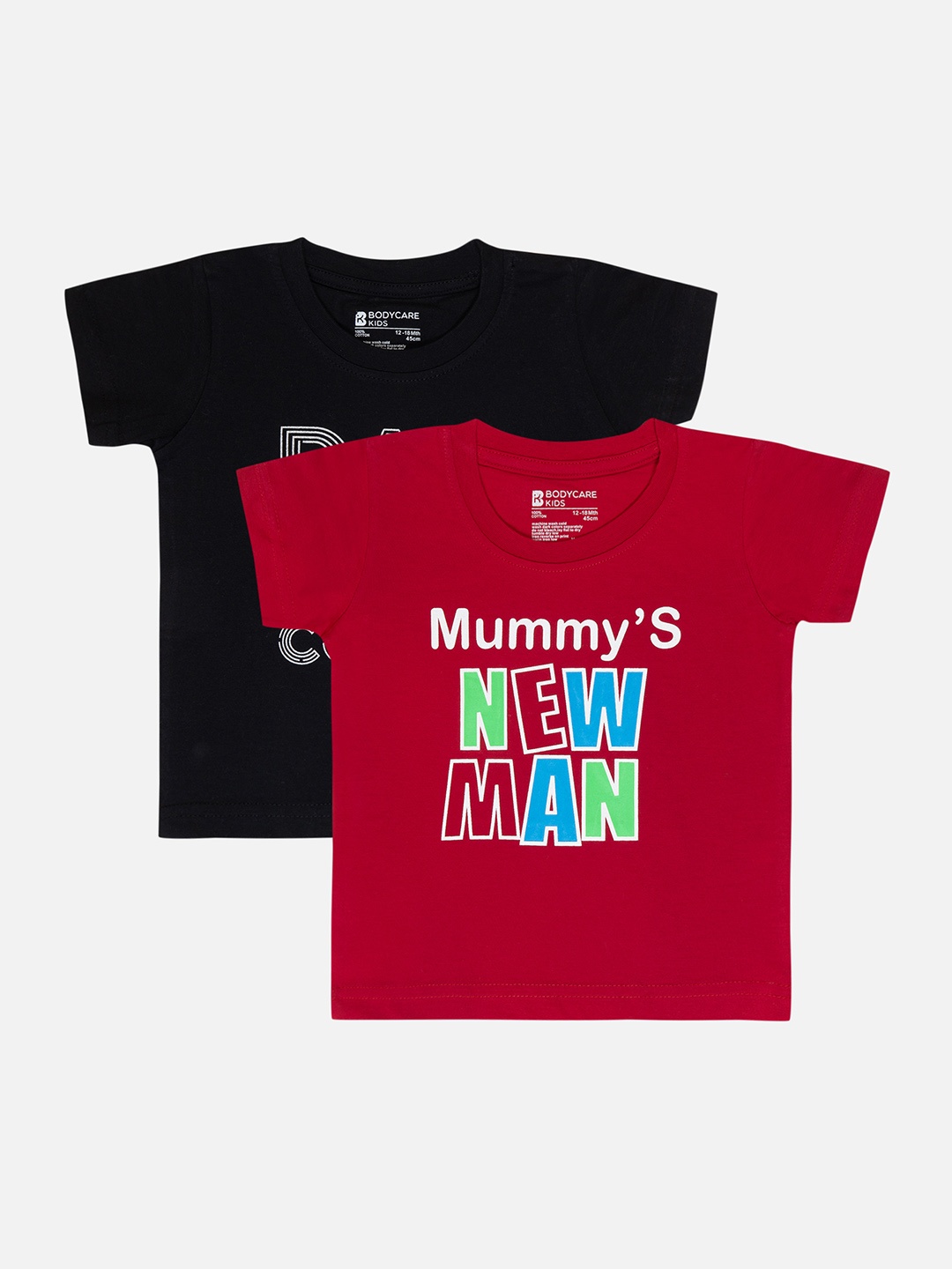 Bodycare Boys Pack Of 2 Typography Printed Cotton T-shirt, Black