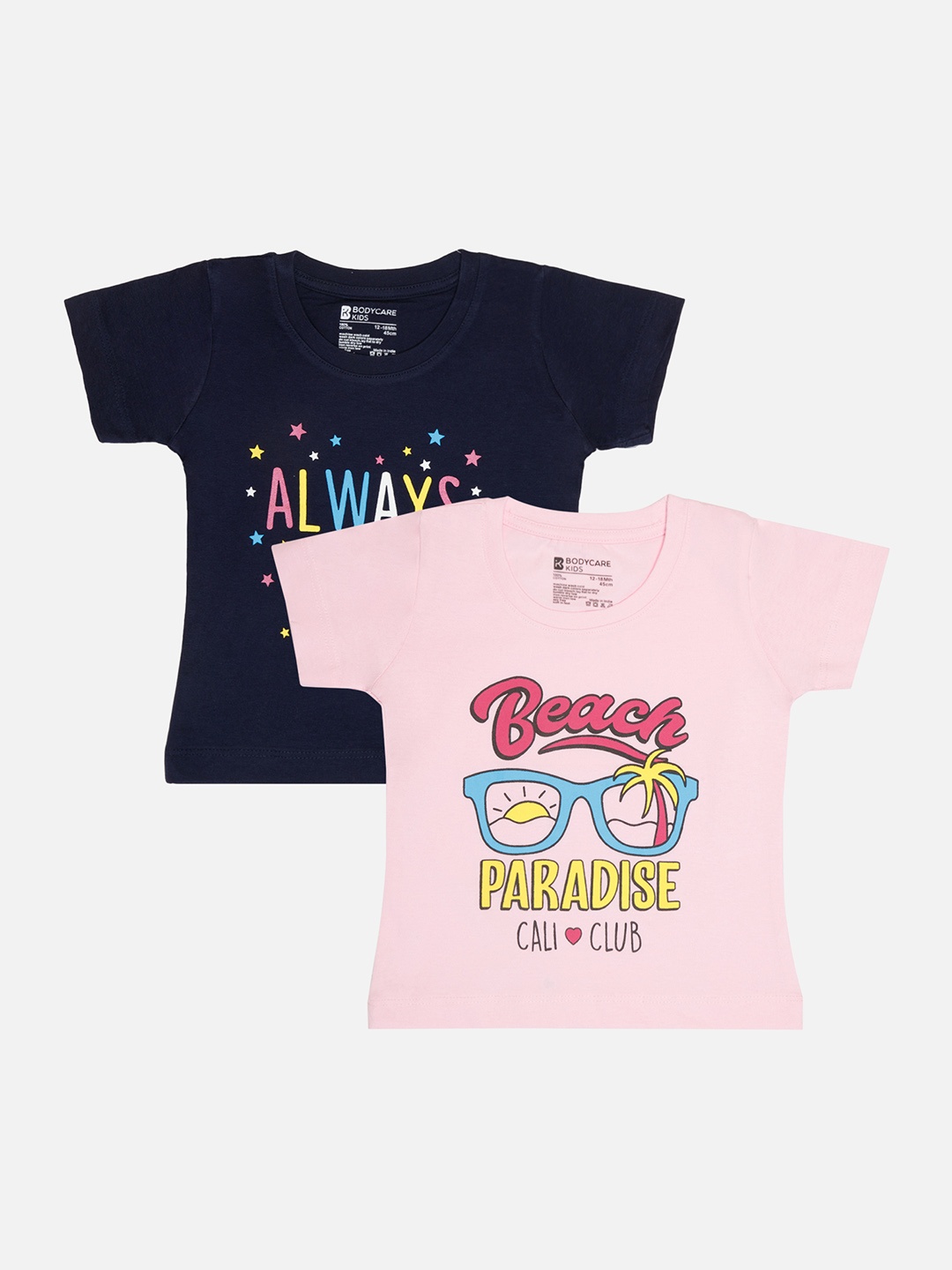 

Bodycare Girls Pack Of 2 Typography Printed Cotton T-shirt, Navy blue