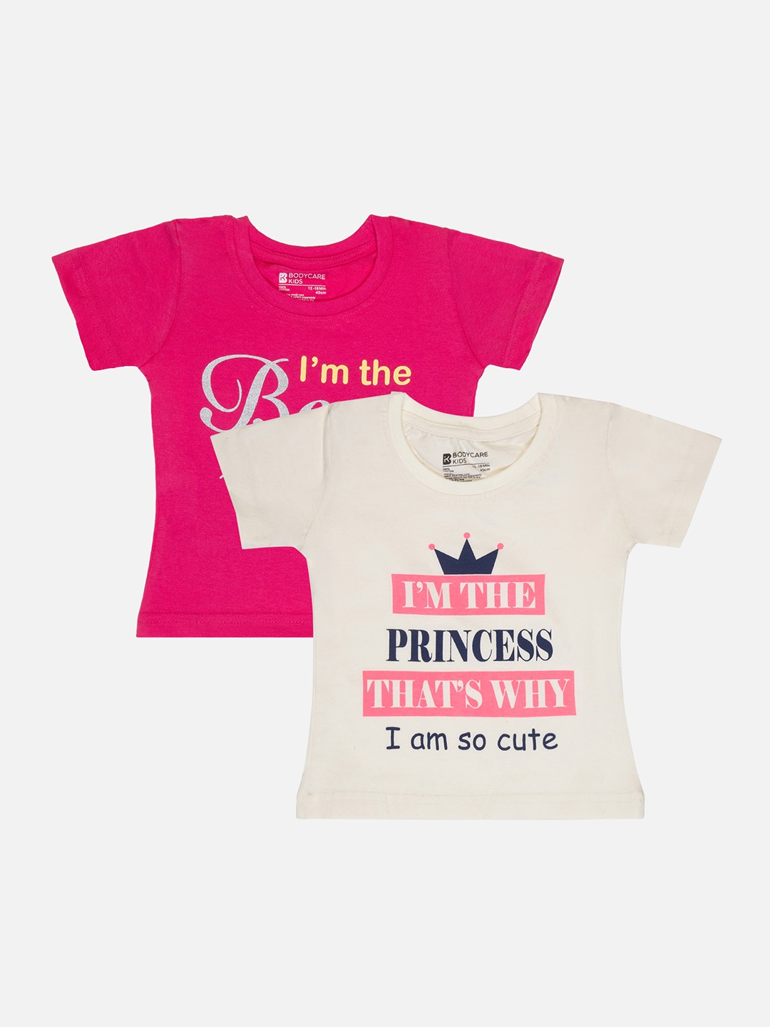 Bodycare Girls Pack Of 2 Typography Printed Cotton T-shirt, Pink