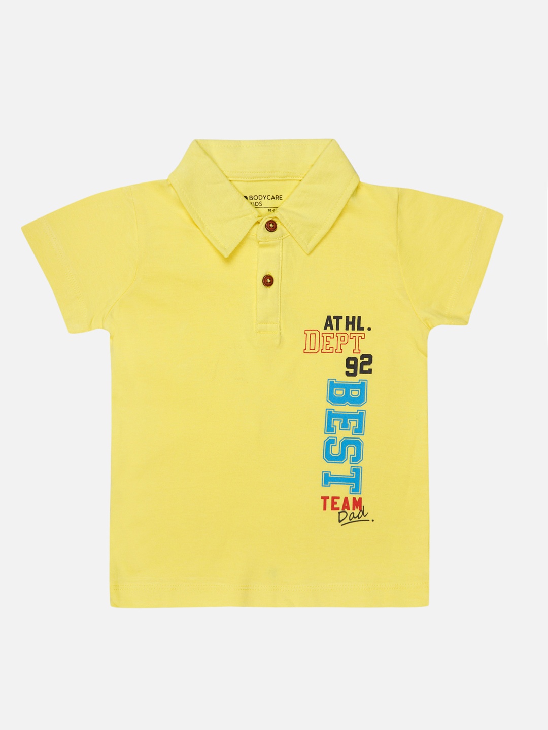 

Bodycare Boys Typography Printed Polo Collar Short Sleeves Cotton T-shirt, Yellow