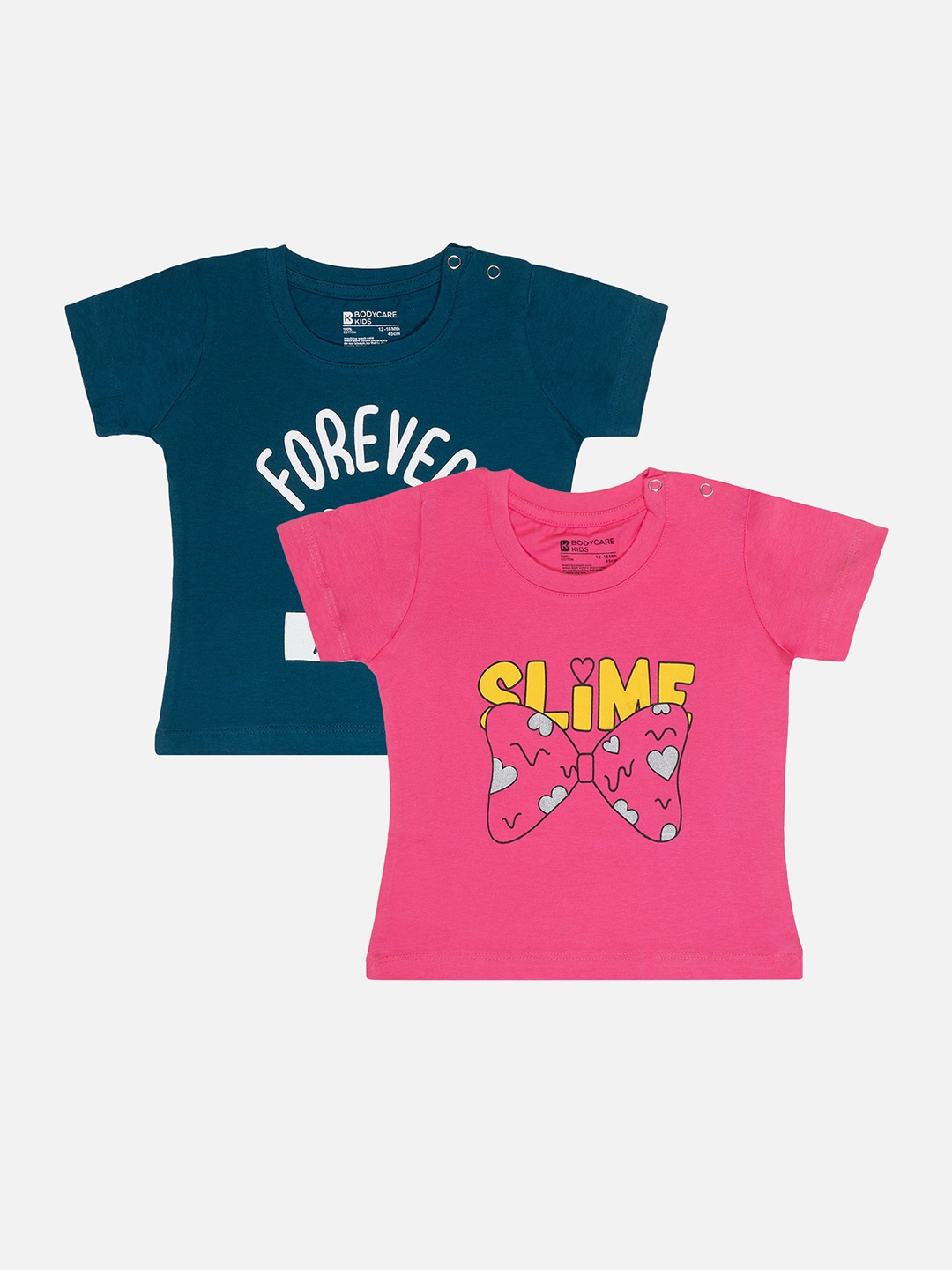 

Bodycare Pack Of 2 Girls Typography Printed Round Neck Short Sleeves Cotton T-shirts, Pink