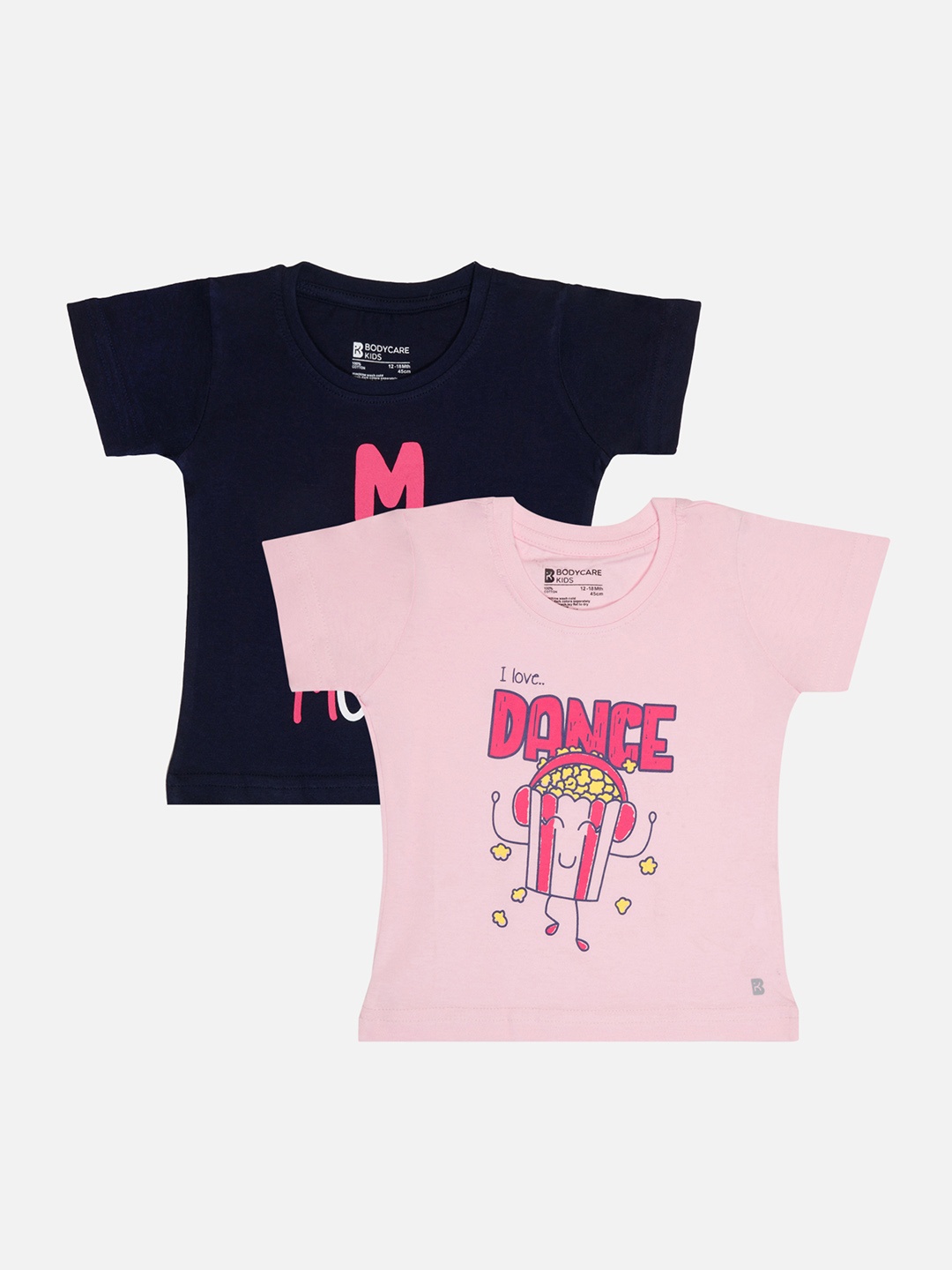 Bodycare Girls Pack Of 2 Typography Printed Cotton T-shirts, Navy blue
