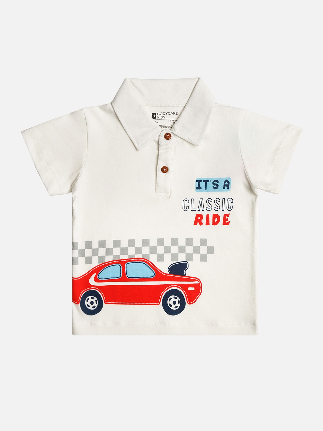 

Bodycare Infant Boys Graphic Printed Polo Collar Cotton T-shirt, White