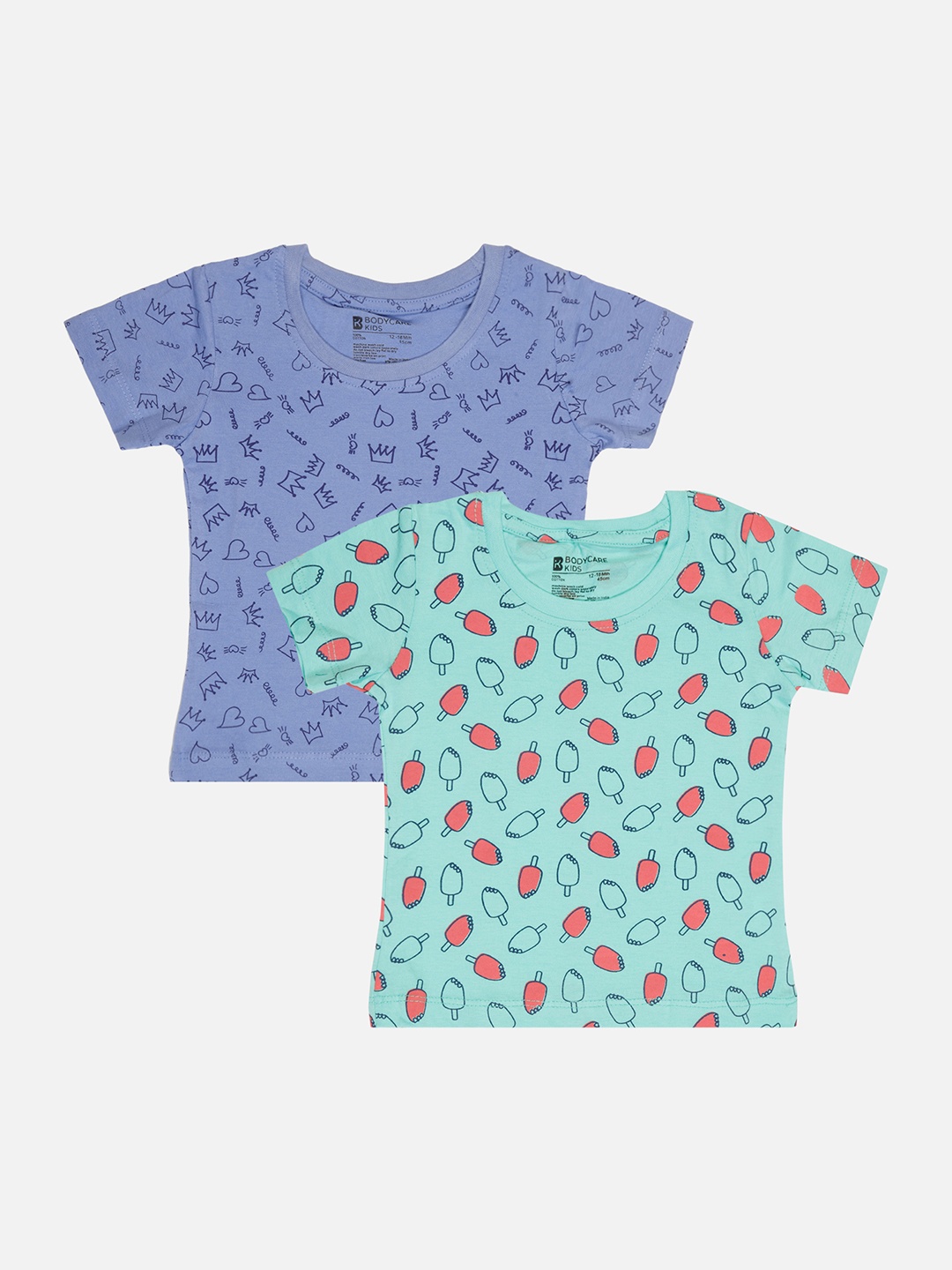 

Bodycare Infants Girls Pack Of 2 Conversational Printed Cotton T-shirt, Blue