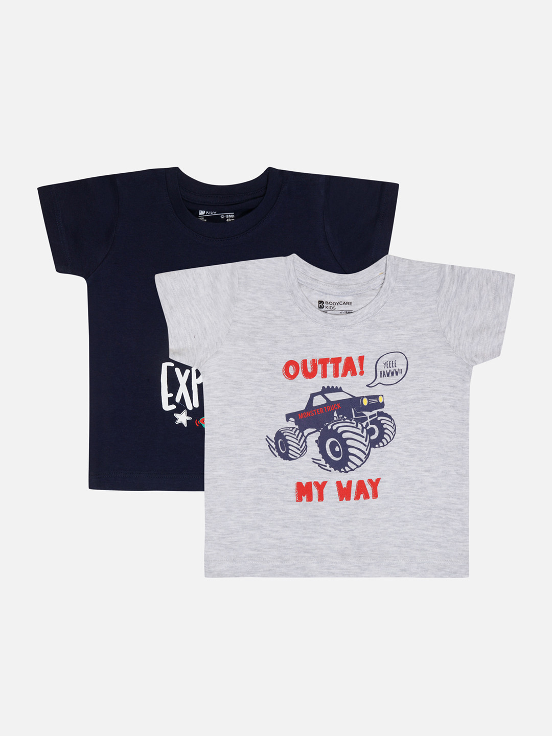 

Bodycare Infant Boys Pack Of 2 Typography Printed Cotton T-shirt, Blue