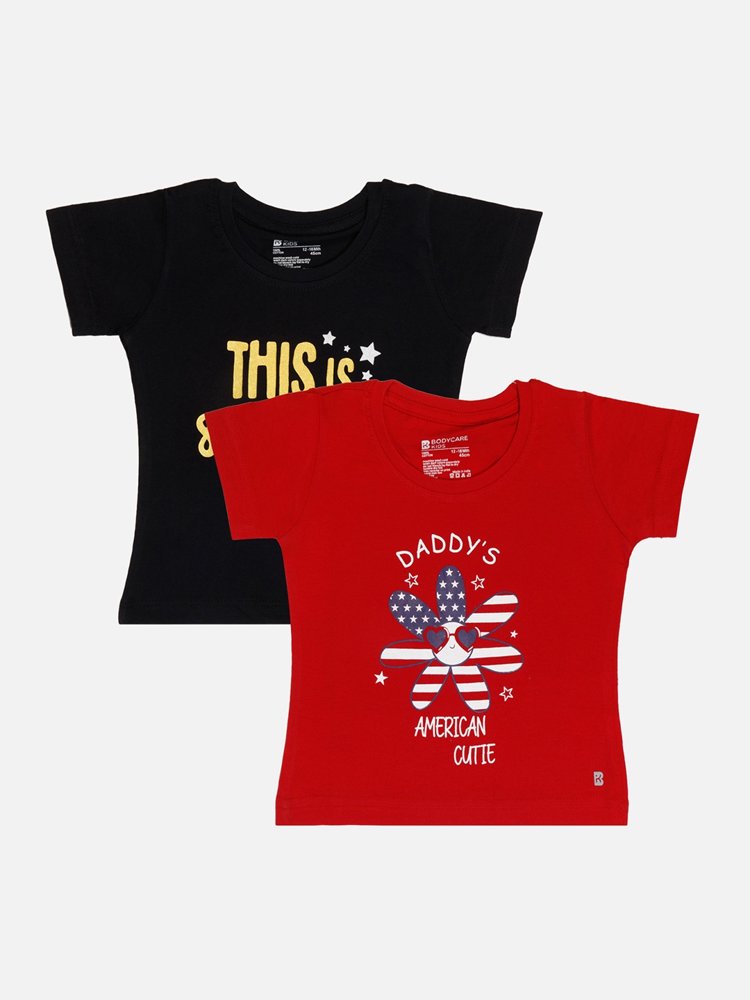 

Bodycare Infants Girls Pack Of 2 Typography Printed Cotton T-shirt, Red