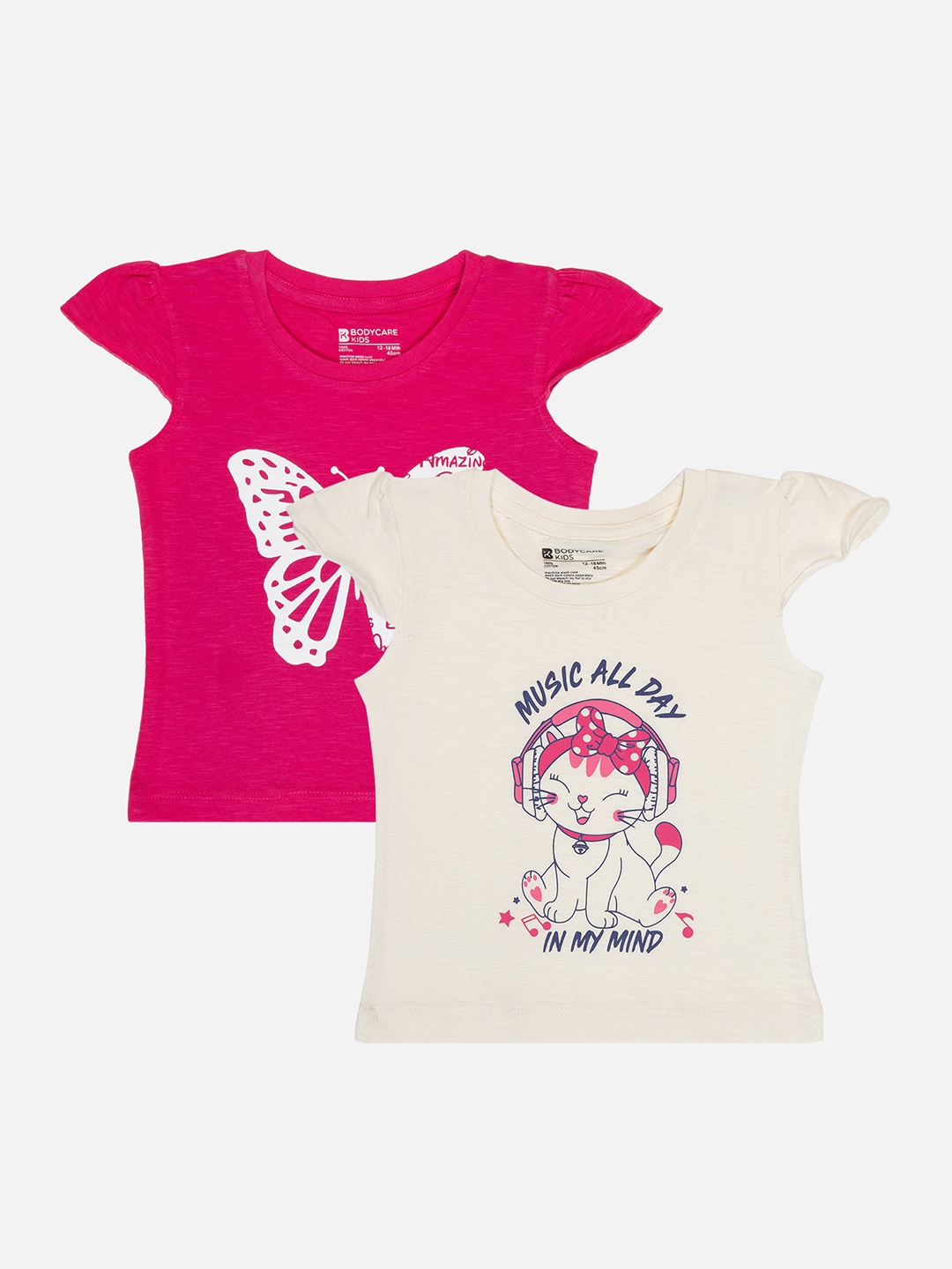 

Bodycare Infant Girls Pack Of 2 Printed Cotton T-shirt, Fuchsia