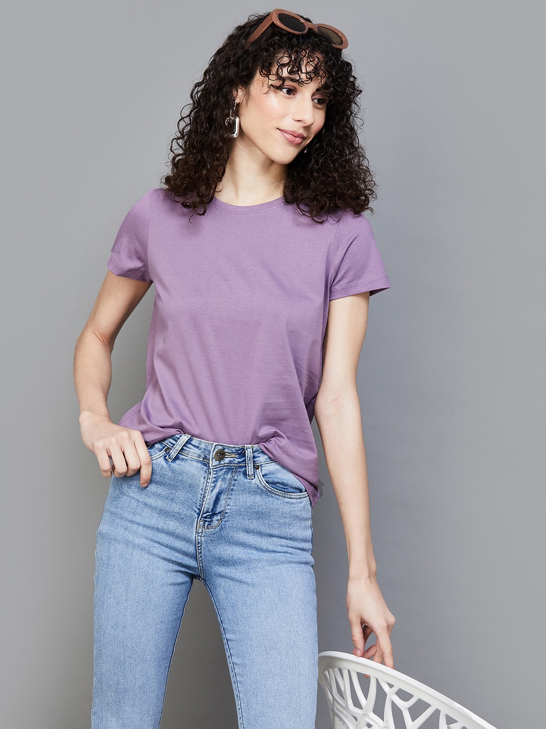 

Fame Forever by Lifestyle Round Neck Pure Cotton T-shirt, Purple