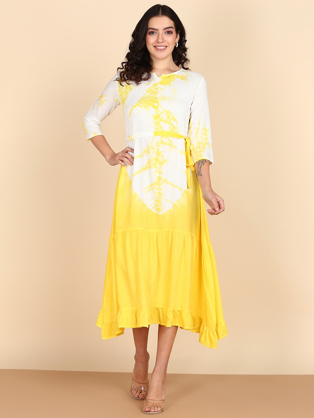 

Maaesa Tie & Dyed A-Line Midi Dress, Yellow