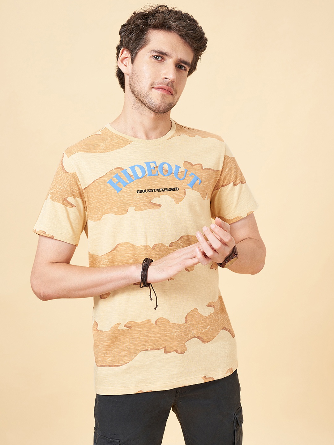 

Urban Ranger by pantaloons Printed Slim Fit Pure Cotton T-shirt, Brown