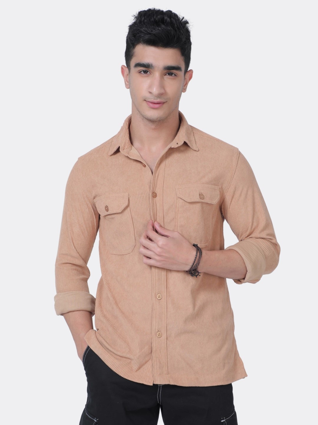 

BADMAASH Standard Slim Fit Long Sleeves Corduroy Casual Shirt, Khaki