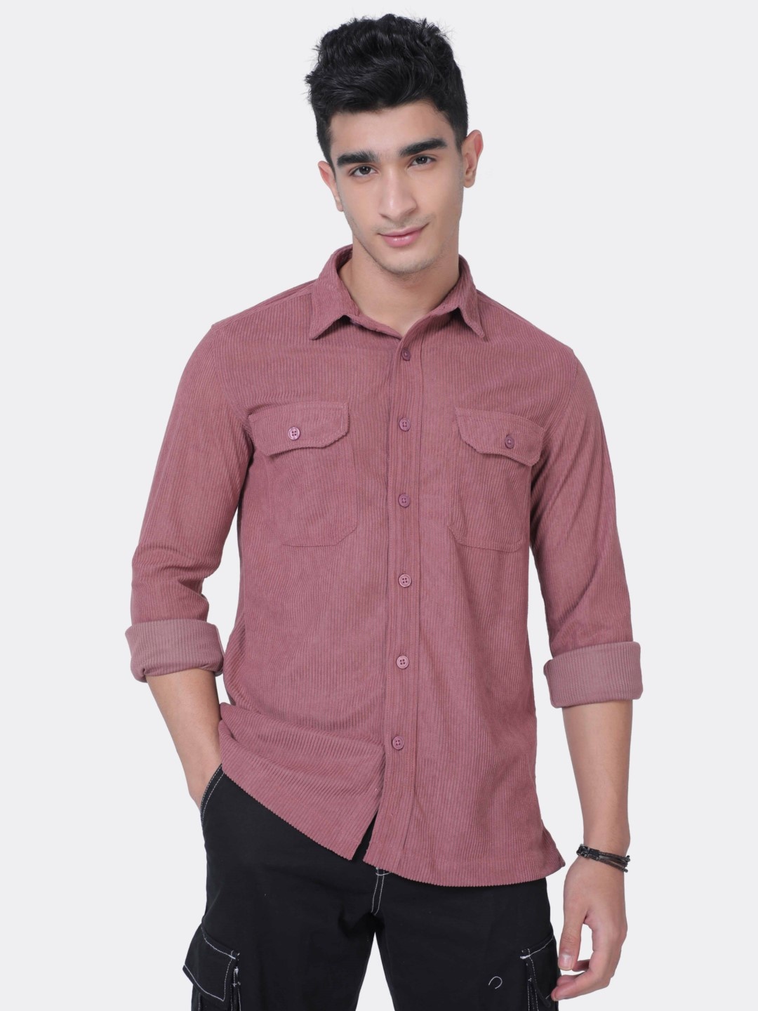 

BADMAASH Standard Slim Fit Corduroy Casual Shirt, Copper