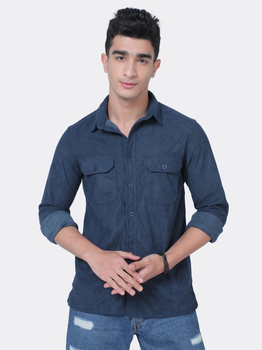 

BADMAASH Standard Slim Fit Long Sleeves Corduroy Casual Shirt, Navy blue