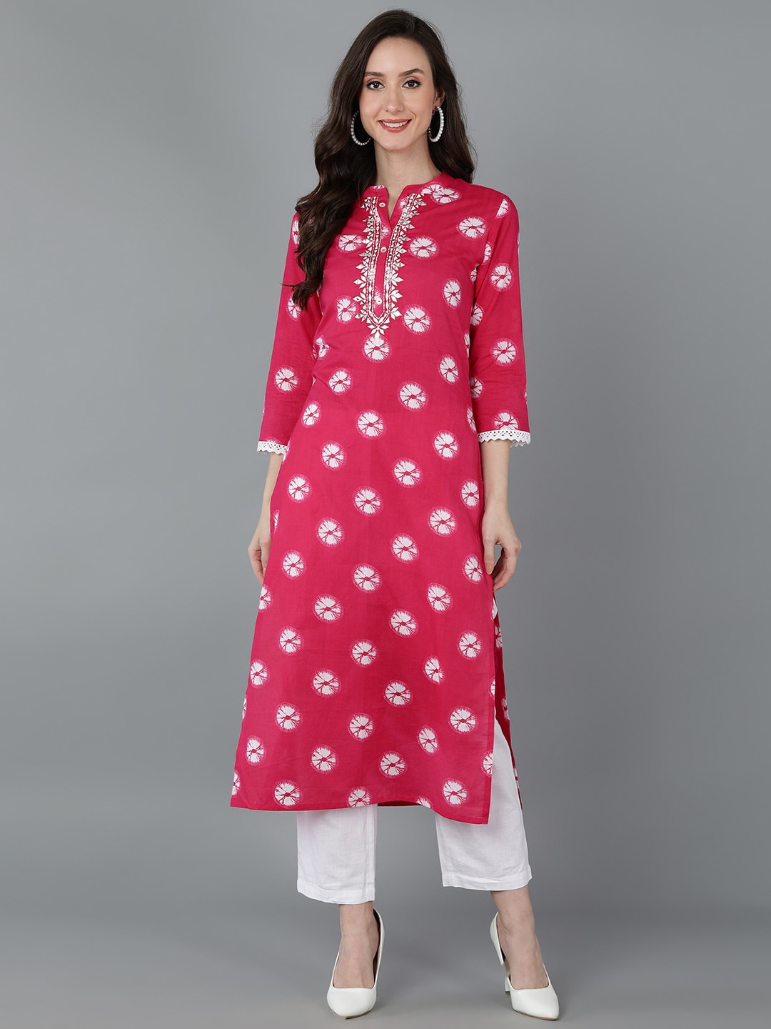 

KALINI Abstract Printed Pure Cotton Kurta, Pink