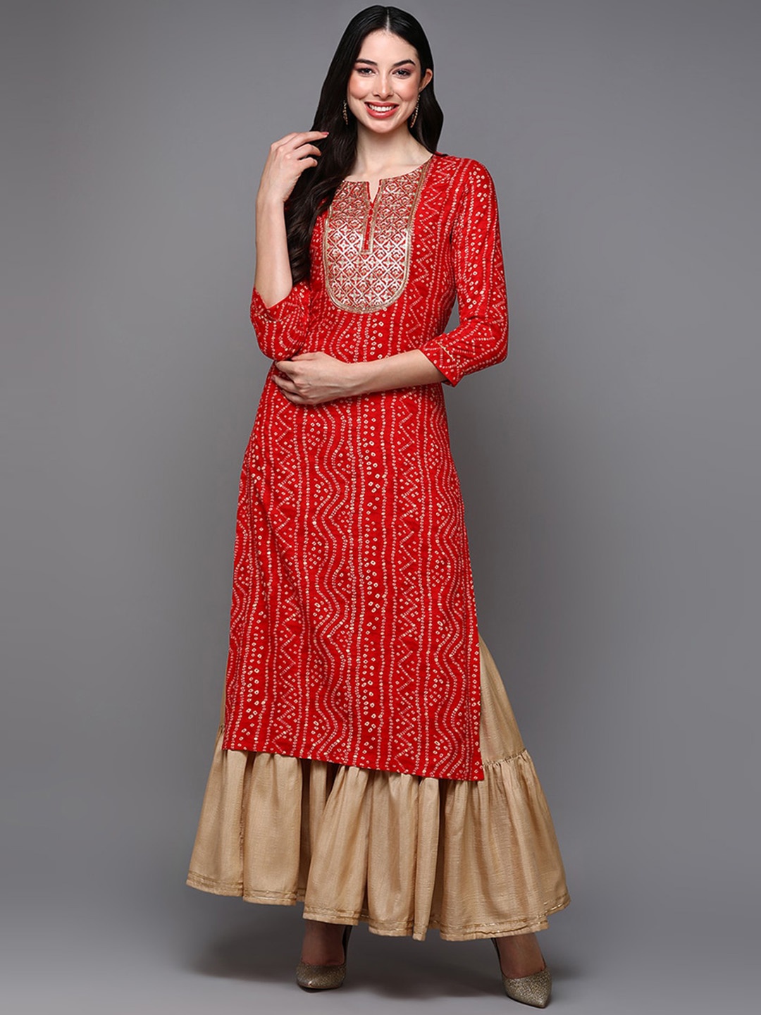 

KALINI Bandhani Printed Kurta, Red