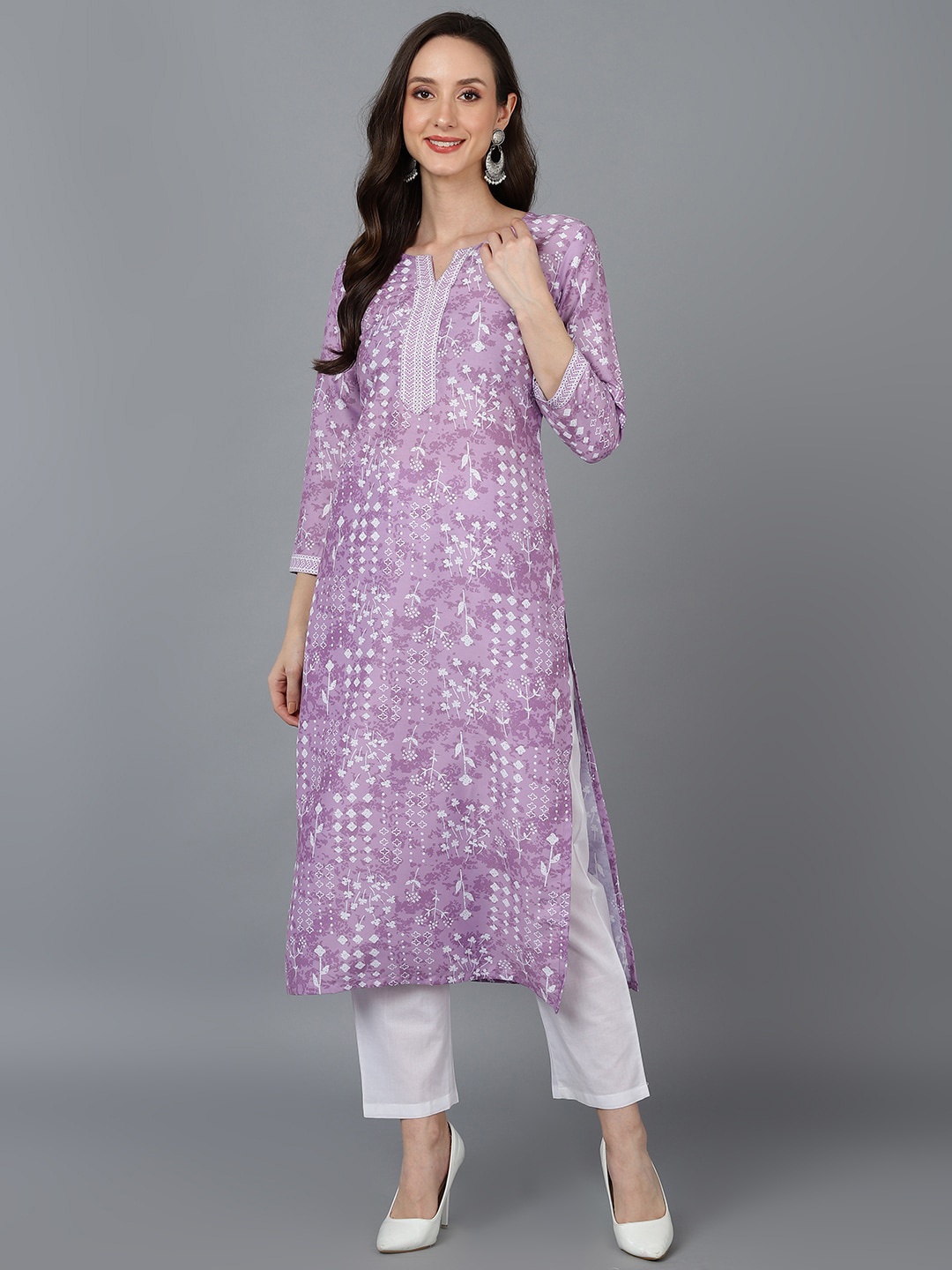 

KALINI Ethnic Motifs Printed Straight Kurta, Lavender