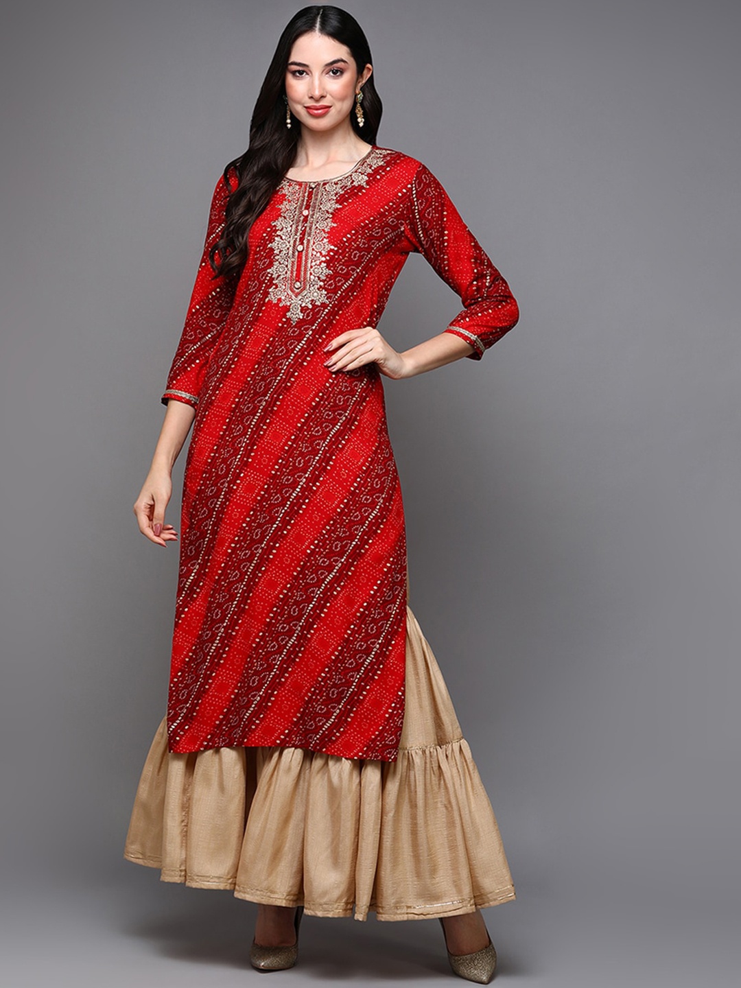 

KALINI Bandhani Printed Kurta, Red