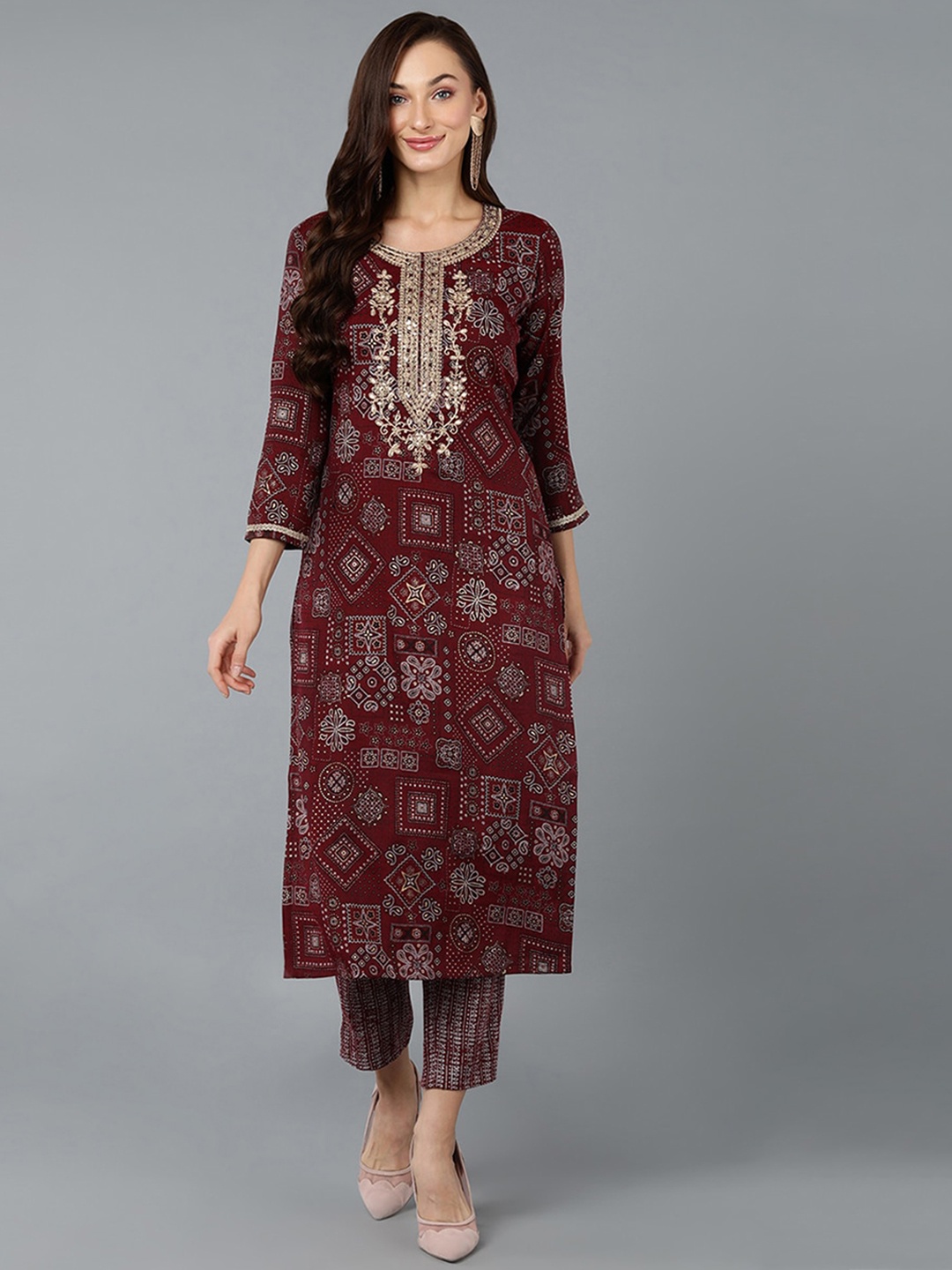 

KALINI Ethnic Motifs Printed Kurta, Maroon