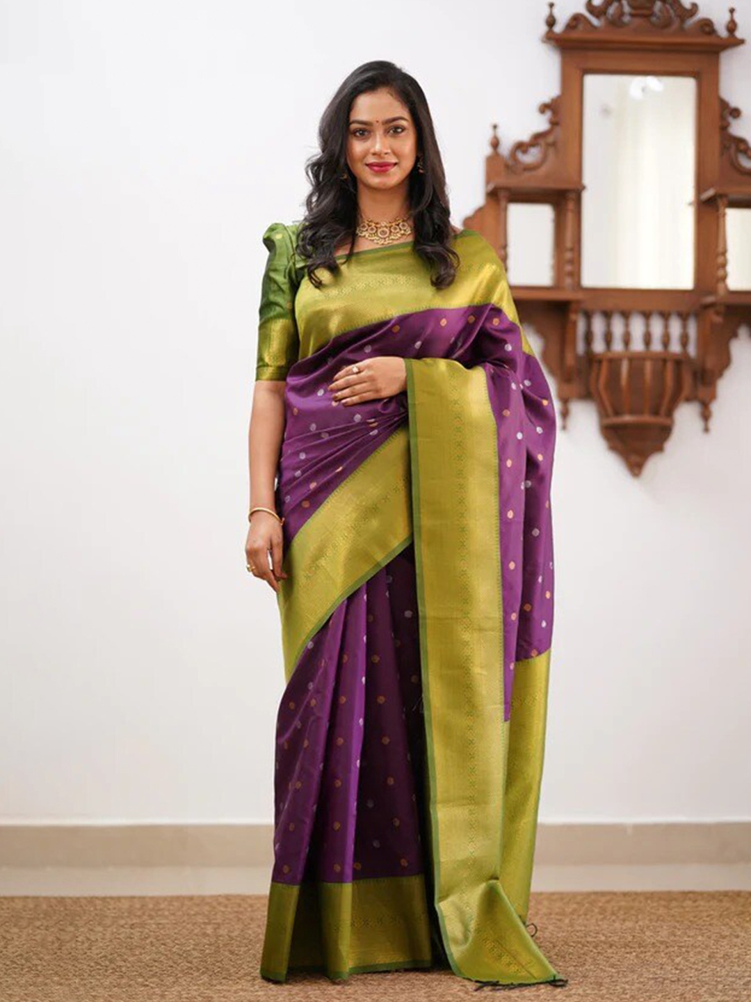 

nirja Fab Polka Dots Woven Design Zari Banarasi Saree, Violet