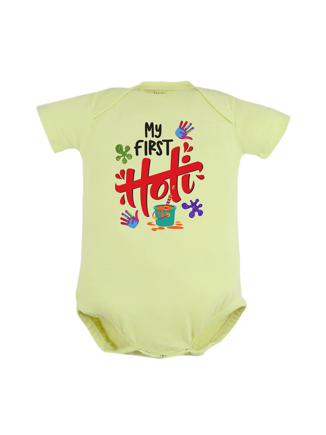 

FFLIRTYGO Infants Typography Printed Holi Special Pure Cotton Bodysuit, Green