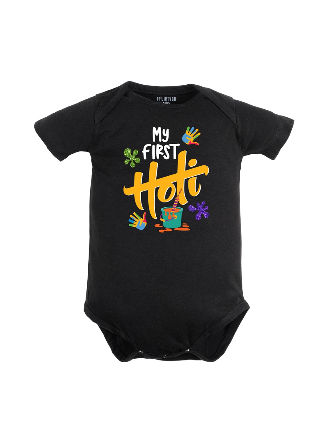 

FFLIRTYGO Infants Printed Envelop Neck Cotton Bodysuit, Black