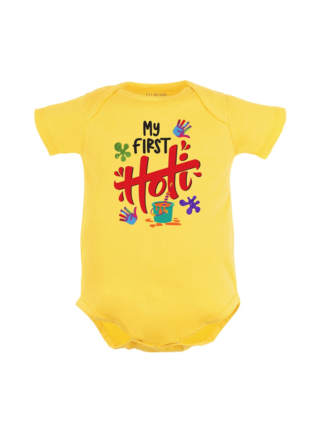 

FFLIRTYGO Infants Holi Printed Pure Cotton Bodysuit, Yellow