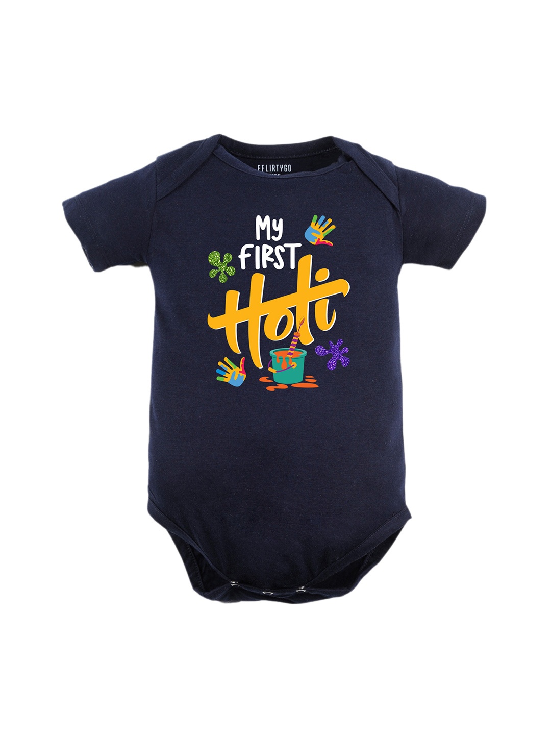 

FFLIRTYGO Infants Typography Printed Pure Cotton Bodysuit, Navy blue