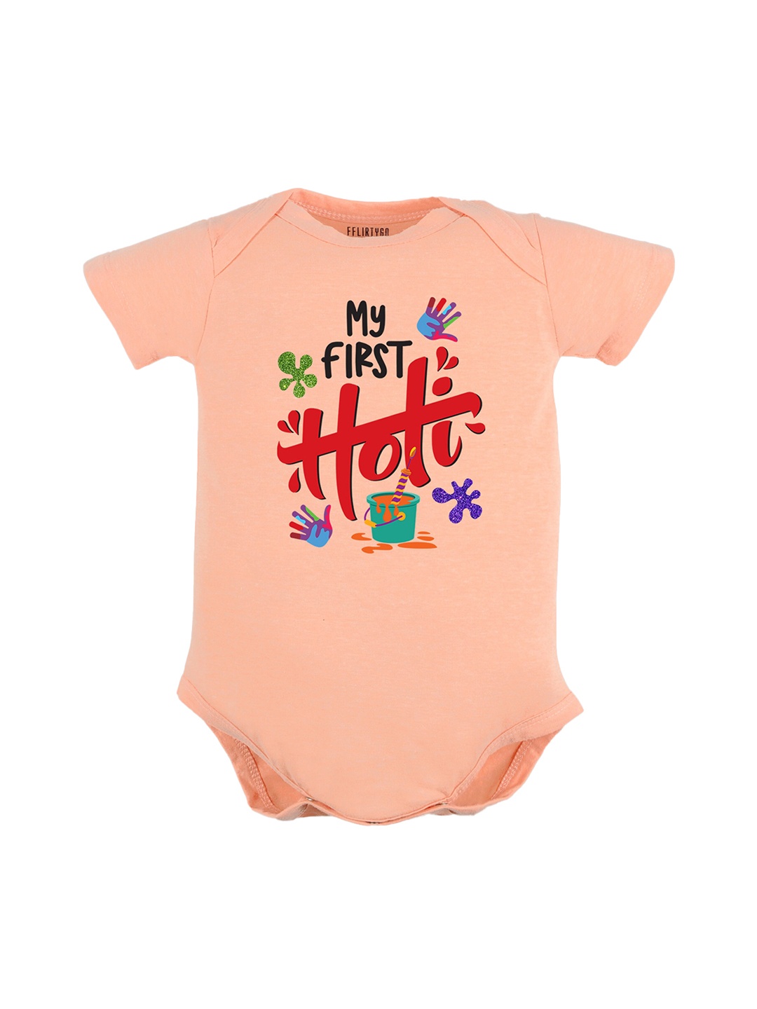 

FFLIRTYGO Kids My First Holi Printed Cotton Bodysuit, Peach