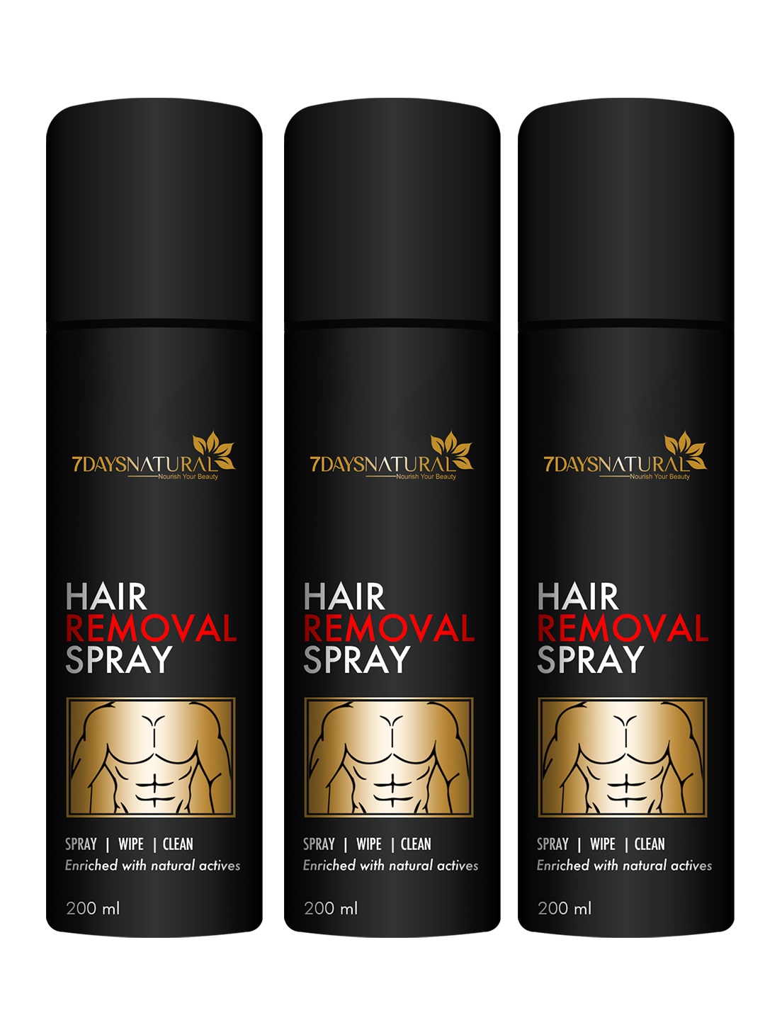 

7 DAYS Luxury Set of 3 Hair Remover Spray with Natural Actives - 200 ml each, Black