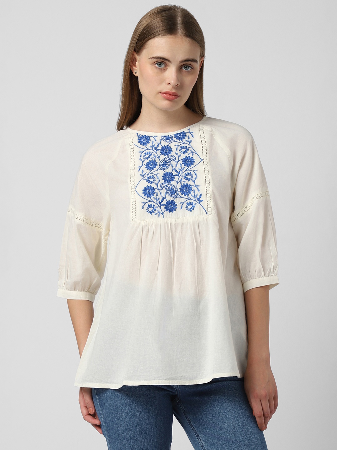 

Van Heusen Woman Floral Embroidered Pure Cotton Top, White
