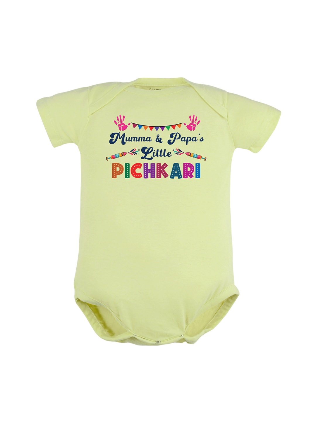 

FFLIRTYGO Infants Typography Printed Holi Special Pure Cotton Bodysuit, Green