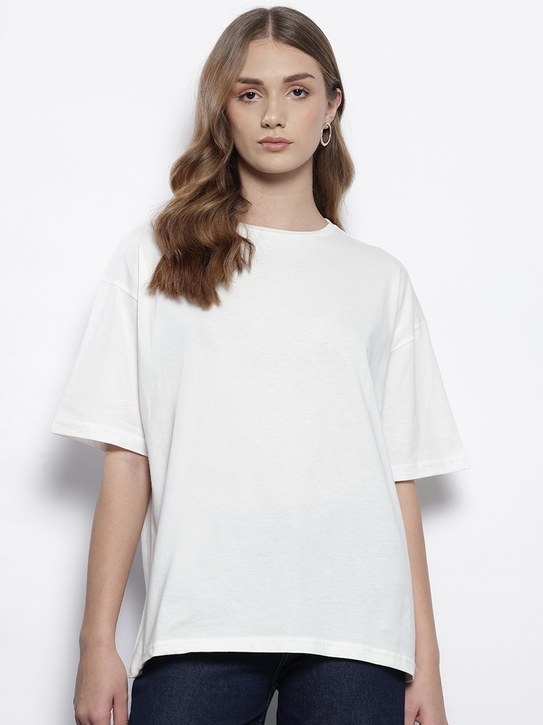 

MISSPAP Drop-Shoulder Sleeves Pure Cotton Oversized T-shirt, White