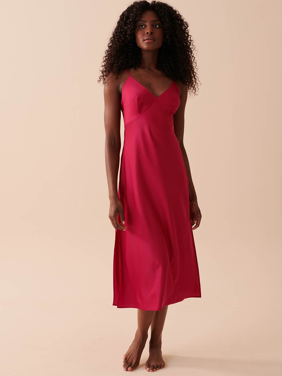 La Vie en Rose Shoulder Straps Maxi Nightdress, Red
