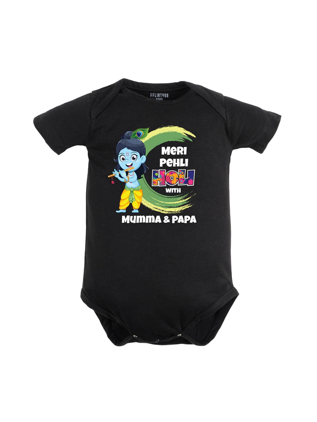 

FFLIRTYGO Infants Holi Printed Pure Cotton Bodysuit, Black