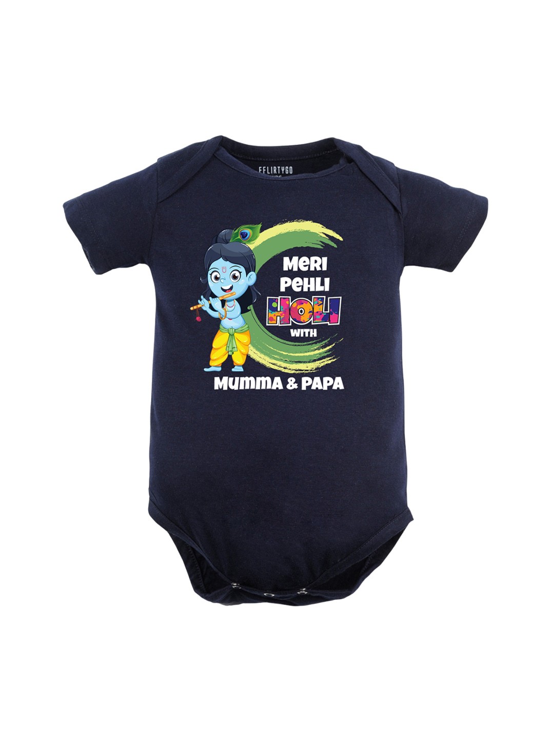 

FFLIRTYGO Infants Holi Special Printed Cotton Bodysuit, Navy blue