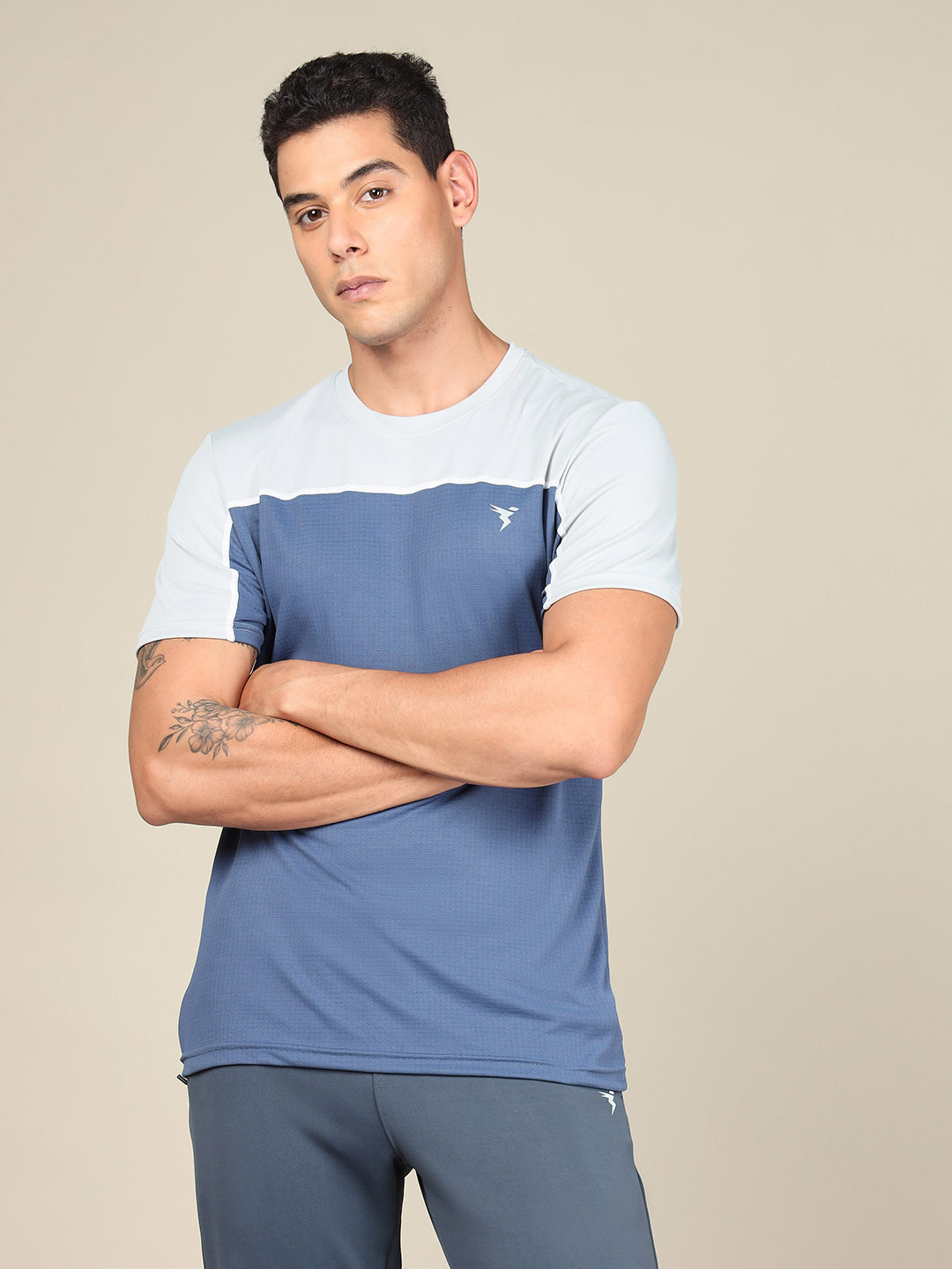 

Technosport Colourblocked Round Neck Antimicrobial T-shirt, Blue