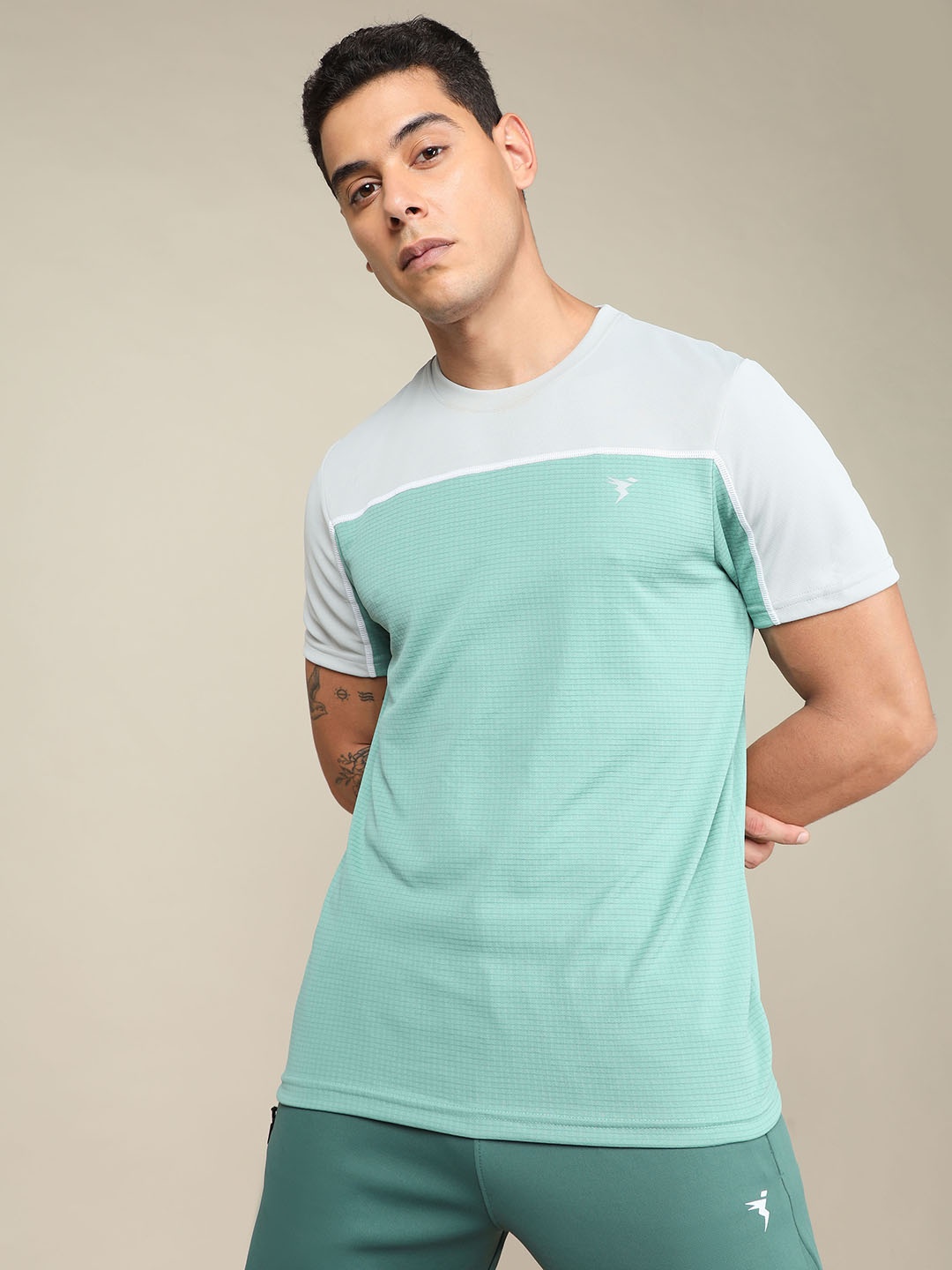 

Technosport Colourblocked Rapid Dry Antimicrobial Training T-shirt, Sea green