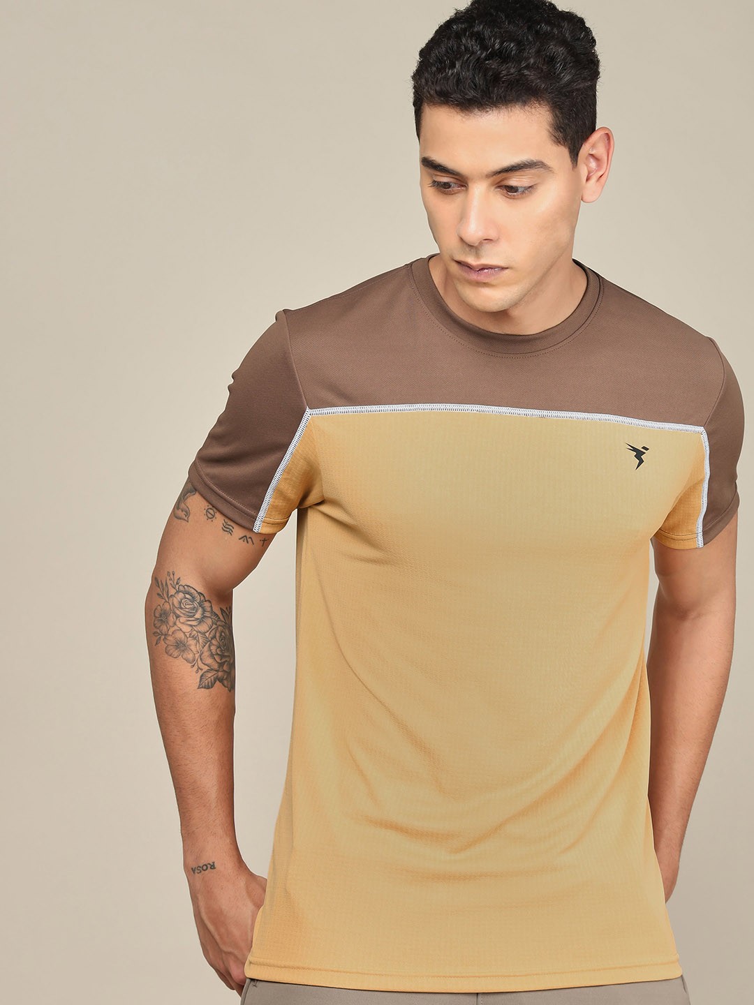 

Technosport Colourblocked Antimicrobial Moisture-Wicking Sports T-shirt, Beige