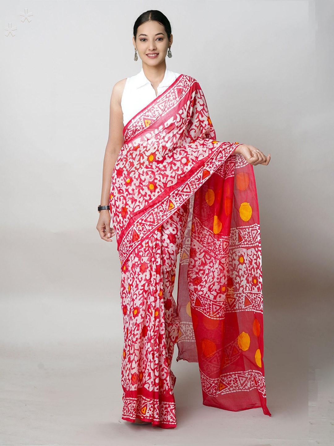 

Unnati Silks Batik Printed Pure Cotton Handloom Kota Saree, Red
