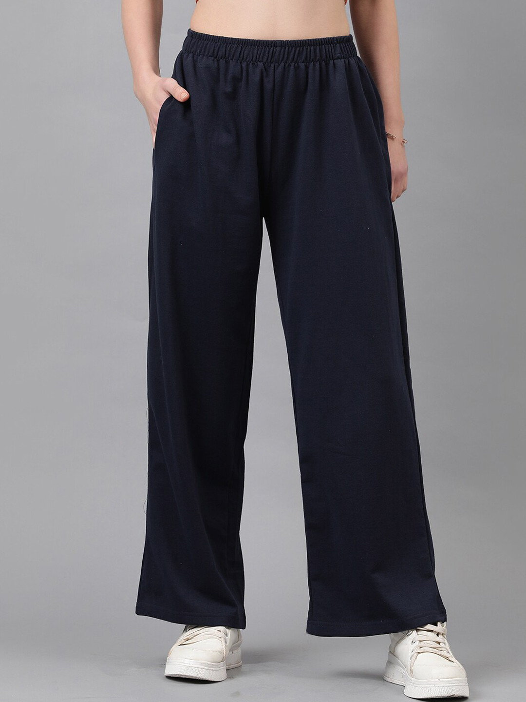 

KOTTY Basics Women High-Rise Wide-Leg Track Pants, Navy blue