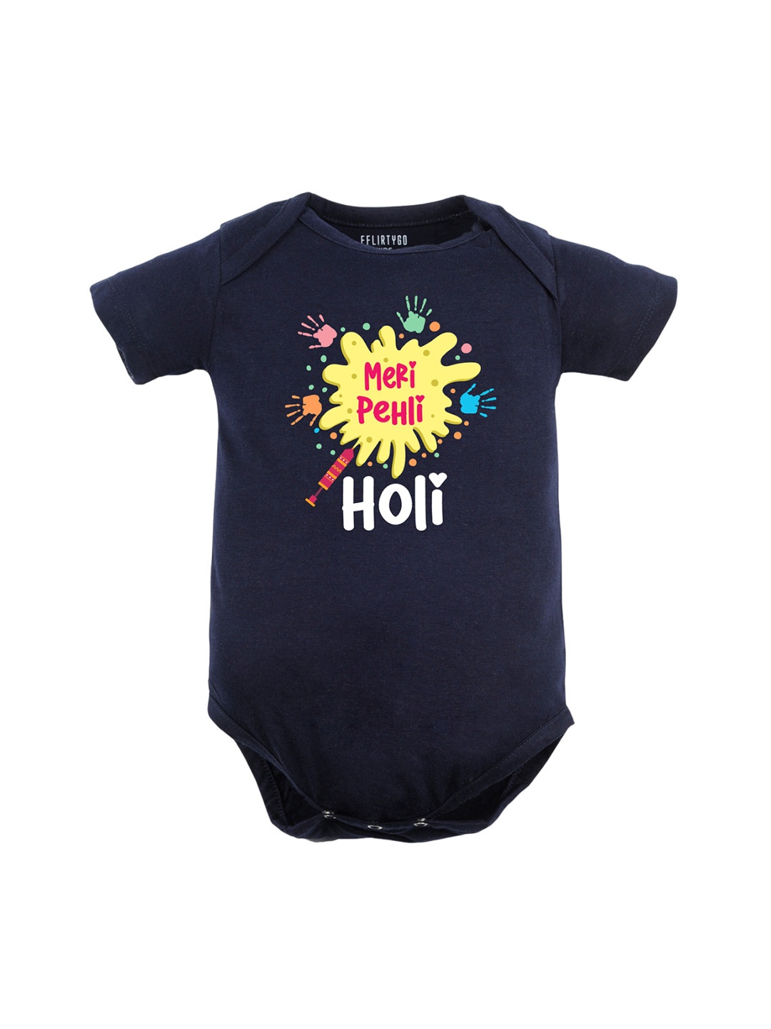 

FFLIRTYGO Infants Typography Printed Pure Cotton Bodysuit, Navy blue